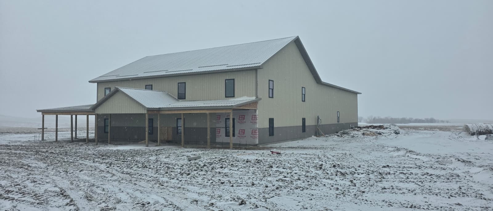 Oakmont grey shop building in snow
